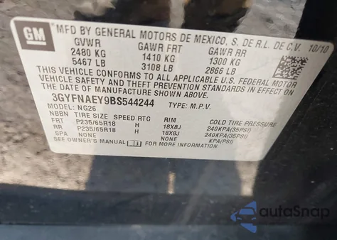 2011 Cadillac Srx Luxury Collection из США, поврежденный, VIN 3GYFNAEY9BS544244